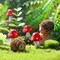 Fairy Outdoor Garden Animals Figurines Outdoor Fairy Wild Garden Accessories Resin Hedgehogs and Wood Mushroom Miniature Garden for Plant Pots Bonsai Craft Decor Fairy Wild Garden Supplies